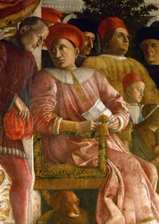 Lodovico Gonzaga, zijn vrouw Barbara van Brandenburg, familieleden en hovelingen (fresco)