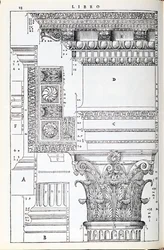 Decoratieve details van de Tempio van Trajanus, illustratie uit een facsimile kopie van 