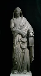 Sibylle van Tibur, van de klokkentoren. Marmeren sculptuur