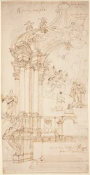 Een Baldachin met een schilderij van de Annunciatie, c.1708 of later (pentekening)