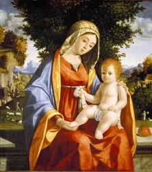Madonna en kind in landschap
