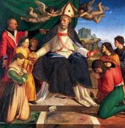 Sint Nicolaas van Bari op de troon door Andrea Sabatini