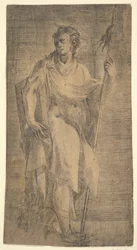 Een heilige, mogelijk Mattheüs, met een staf en een boek, ca. 1540-50