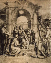 Aanbidding der Wijzen, tekening door Andrea del Sarto. Gabinetto dei Disegni e delle Stampe, Uffizi, Florence