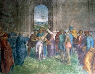 Genezing van de bezeten vrouw, door Andrea del Sarto