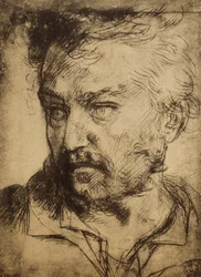 Mannenkop; tekening door Andrea del Sarto. Gabinetto dei Disegni e delle Stampe, Uffizi Gallery, Florence