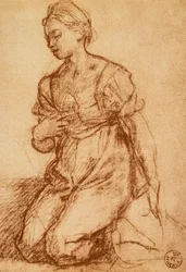 Studie van een vrouw; tekening door Andrea del Sarto. Gabinetto dei Disegni e delle Stampe, Uffizi Gallery, Florence