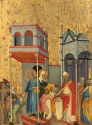 Joachim en Anna geven voedsel aan de armen en offers aan de tempel, ca. 1400-1405