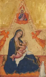 Madonna van nederigheid, de zegenende Christus, twee engelen en een schenker [voorzijde]