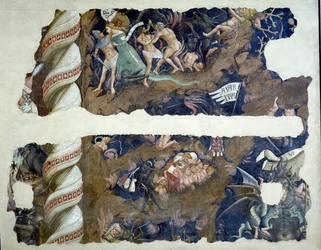 De triomf van de dood, detail van fragmenten die de hel uitbeelden, 1348