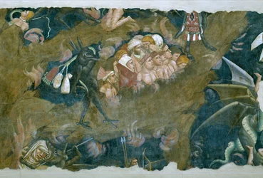 De triomf van de dood, detail van de verdoemden in de helleput, fresco uit 1348