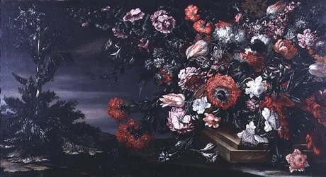 Stilleven van bloemen in een stenen vaas