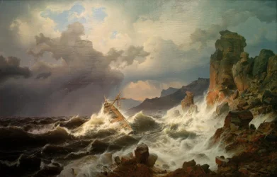 Een zeestorm aan de Noorse kust