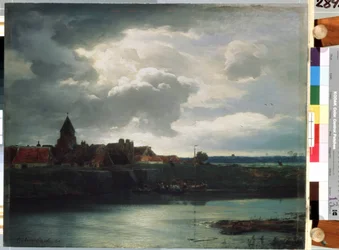 Dorp landschap aan een rivier