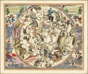 1660 kaart van de sterrenbeelden van het zuidelijk halfrond