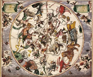 CELLARIUS, Andreas (1596-1665). Atlas Coelestis seu Harmonia Macrocosmica. 1661. Fol 24. Hemisphaerium stellatum boreale antiquum. Representatie van het Noordelijk Halfrond. Gedrukt in Amsterdam door Johannes Janssonius. Vroegmoderne Tijd. Gravure. SPANJE.