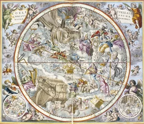 Kaart van de Christelijke Sterrenbeelden door Julius Schiller, uit De Hemelse Atlas