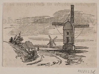 Twee standmolens bij een weg