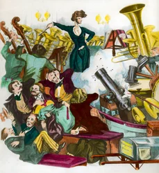 Satire door Hector Berlioz die een orkest dirigeert