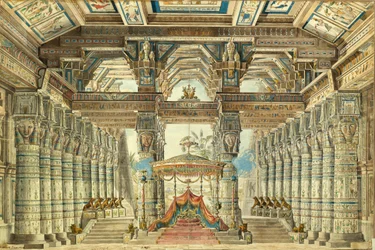 Toneelontwerp voor het ballet Caesar in Egypte door G. Haendel, 1834