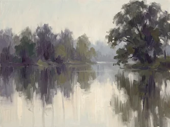 Mistige rivierweerspiegelingen