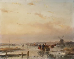 Verzameld op het ijs aan het eind van een winterse dag