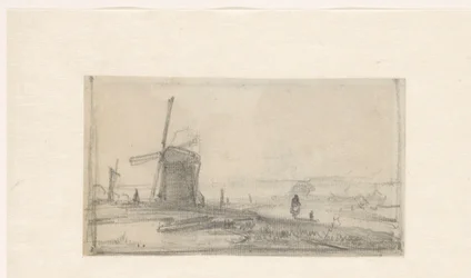 Schets van een landschap met links een molen