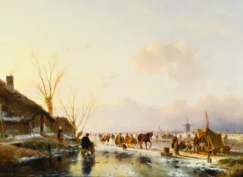 Schaatsers bij een kraam op een bevroren rivier, 1850