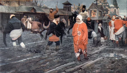 Een Zeventiende Eeuwse Straat in Moskou op een Feestdag, 1895