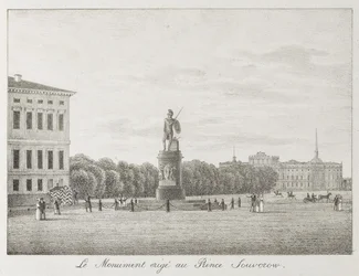 Uitzicht op het Marsveld en het Suvorov-monument in Sint-Petersburg