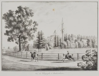 Uitzicht op het sleeënpaviljoen en de telegraaf in Oranienbaum, 1821-1822