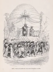 Daarna kwamen de bewakers gewapend met verschrikkelijke steken uit Scènes uit de P..., ca. 1837-47