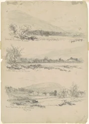 Catskill Mountains, Round-Top in de verte; Catskills kijkend naar het noorden vanaf Palenville; en Round Top, Catskills, vanaf de weg naar Bracketts [verso]