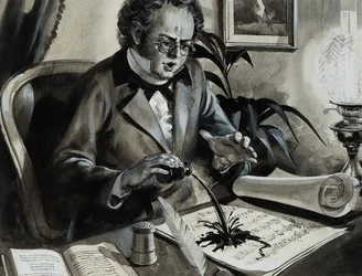 Portret van Franz Schubert (gouache op papier)