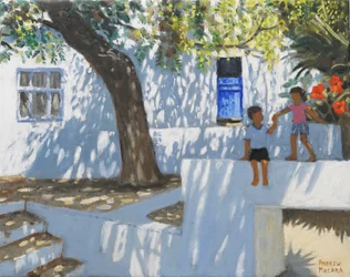 Blauwe deur, Mykonos, Griekenland, 2024 (olieverf op doek)