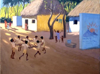 Dansende kinderen, India (olieverf op doek)