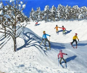 Kerst skiën in Les Arcs (olieverfschilderij)