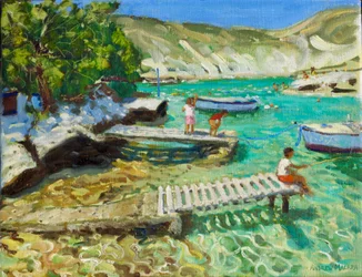 Vissen vanaf de steiger, Milos, Griekenland, 2018-2019