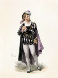 Basse, Colin, in de rol van Faust in de opera "Faust" door Charles Gounod (1818-1893). Tekening door A. Morton. 19e eeuw