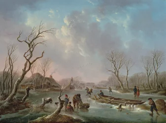 Schaatsers op een bevroren rivier