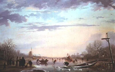 Schaatsscène op een bevroren rivier