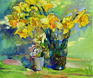 Stilleven met zonnige narcissen