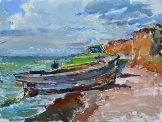 Verweerd strand met een boot