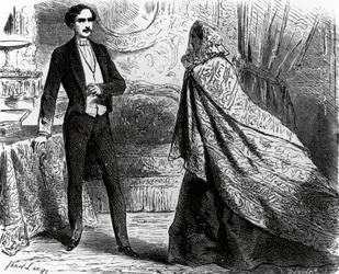 Illustratie voor „De graaf van Monte Cristo”, roman van Alexandre Dumas (1802-1870) en Auguste Maquet (1813-1888), gravure naar een tekening van Ange Louis Janet (1815-1872)