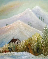 Hut in de besneeuwde bergen