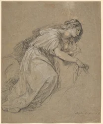 Studie naar het leven van een knielende vrouw in profiel