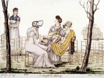 Les ennuyés de Lonchamp, maart 1806. Tekening door Garbizza.