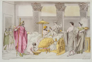 De bruiloft van Ulysses en Penelope, illustratie uit Le Costume Ancien ou Moderne door Jules Ferrario, gegraveerd door A. Biasoli, Milaan 1821