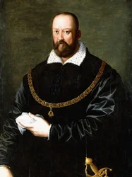 Portret van Cosimo de Medici I, halflang, dragend de Orde van het Gulden Vlies