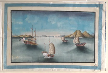 Album met twaalf schilderijen van scènes langs een rivier